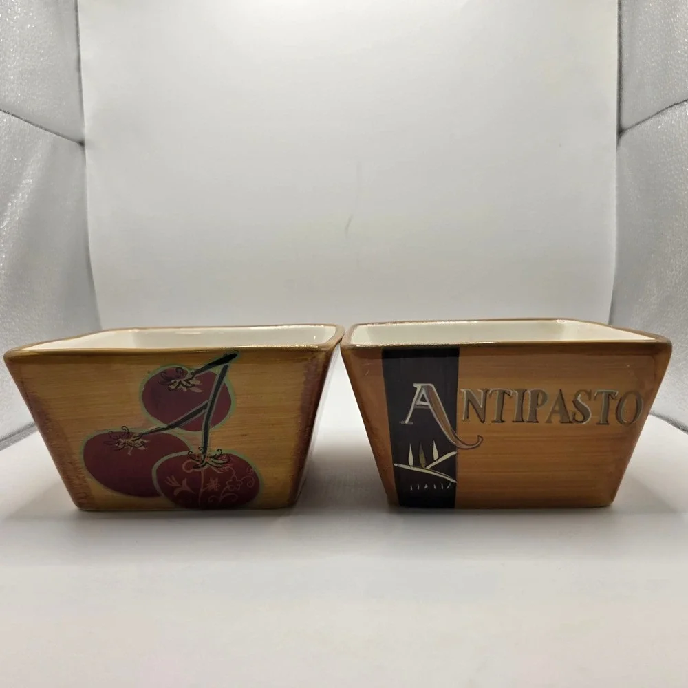 Pier 1 Cucina Antipasto Hand Painted Earthenware Square Bowls Set of 2